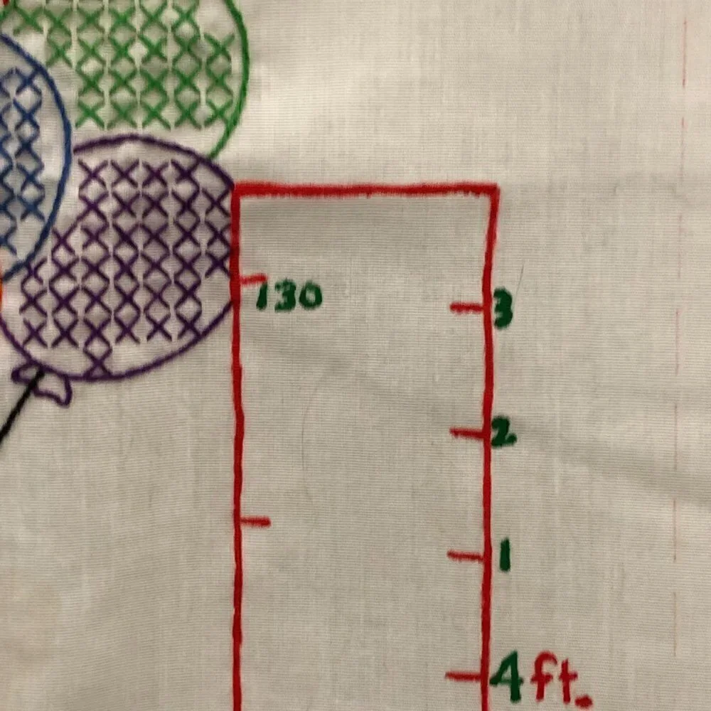 Vintage Hand-Crafted Embroidered & Cross Stitch Height Chart - Clown & Balloons